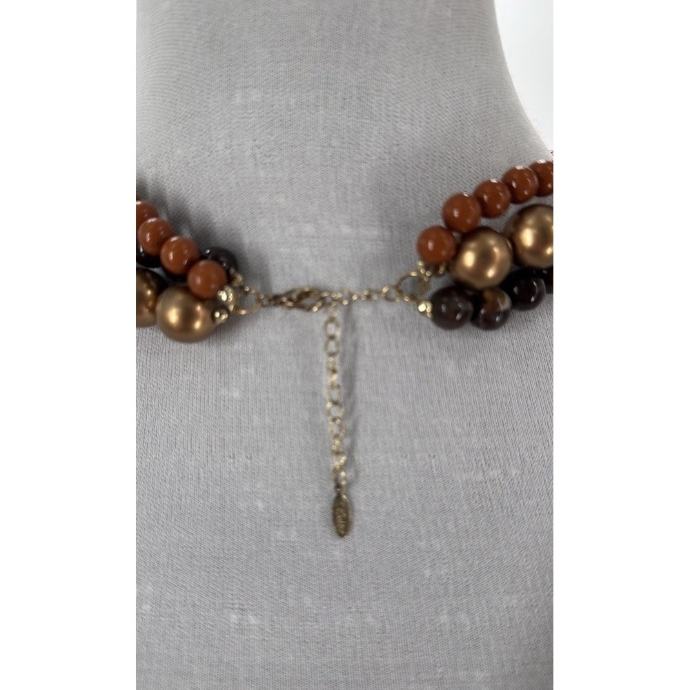 Multi‎ Strand Beaded Necklace Brown Gold Bronze Tone Earthy Statement - Picture 3 of 5